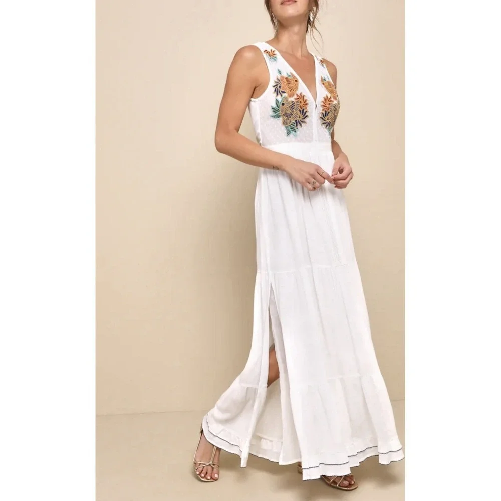 Lulus Tickets To Paradise Embroidered Maxi Dress Women's Sz Small - Picture 8 of 16